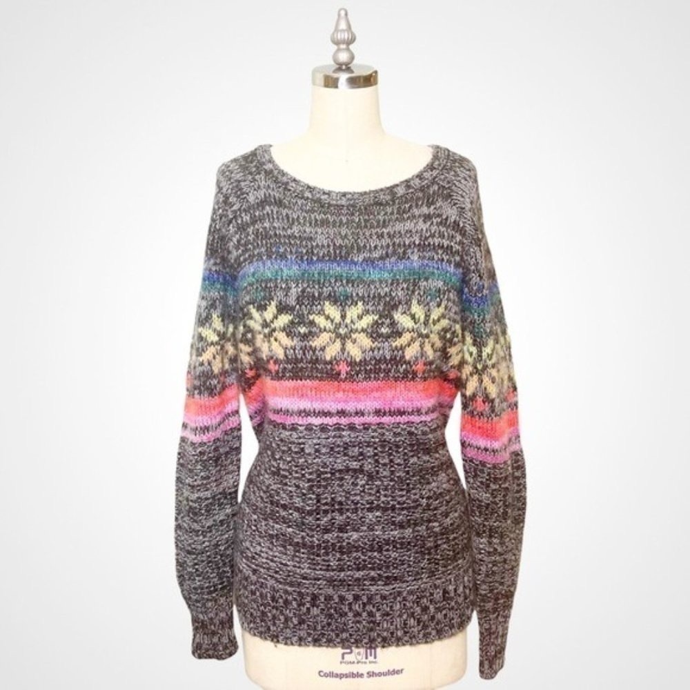 American Eagle Rainbow Fair Isle Nordic Jegging Holiday Sweater Small - Picture 2 of 11